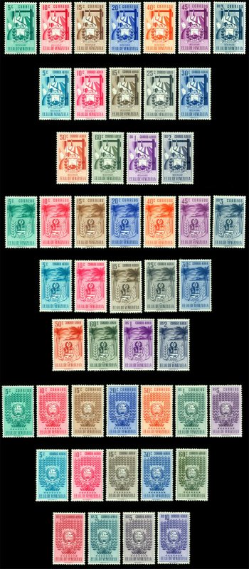 VENEZUELA 1951-54 Coat of Arms - complete issue - Sc# 464-631, C338-553 mint MLH