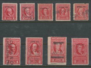 USA R336 // R352 - Series of 1942 Documentary Revenues - 9 Diff Used/Unused