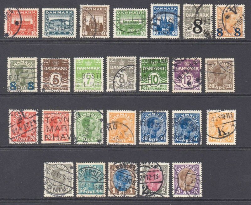 DENMARK 1920s COLLECTION LOT VF SOUND $100 SCV SELECT CANCELS