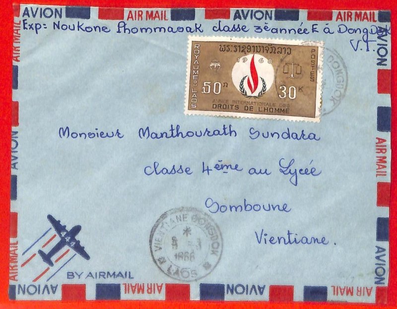 aa6369 - LAOS - Postal History - AIRMAIL COVER from DONGDOK 1968 Human Rights