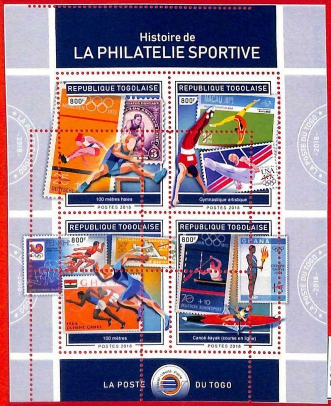 A3101 - TOGO, ERROR MISSPERF, Miniature s: 2018, Sports, Gymnastics, Canoeing