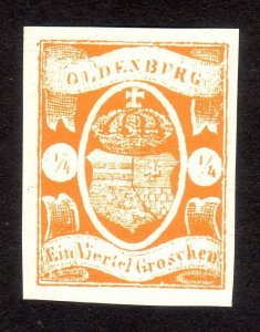 1861, Germany Oldenburg 1/4Gr, MNG, Sc 9, Reprint