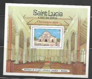 ST. LUCIA - 1986 - Christmas, Churches - Perf Souv Sheet - Mint Never Hinged