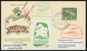 Saar #314 FDC Hamburg 400 Years Glider Flown Pilot Signed Airmail Cover Germany