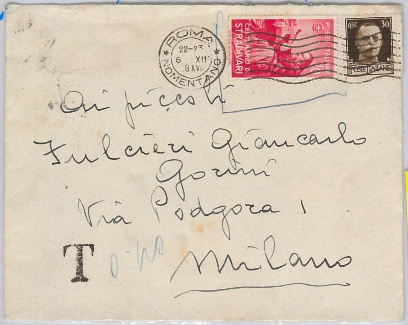 43220 - ITALY - POSTAL HISTORY - TAXED COVER Cup Mark - MUSIC: STRADIVARIUS-