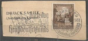 GERMANY, 1938, used 3pf, German Gymnastic and Sport Scott 486 on paper
