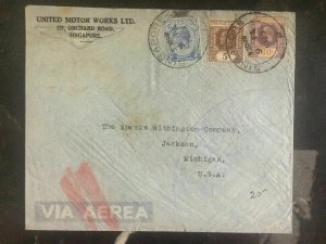 1935 Singapore United MoTor Works Commercial Cover To Jackson Mi Usa