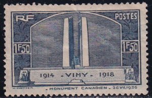 France 1936 Sc 312 Vimy Ridge Memorial Stamp MH gum bend on reverse