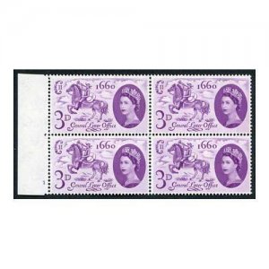 SG619a 1960 3d GLO with Broken Mane Variety Block of 4 U/M