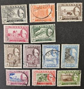 Malaysia Trengganu 1957 SG89-SG99 used Motifs of Malaya set of 12 stamps.