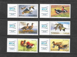 BIRDS - ROMANIA #7968-73 DUCKS WITH LABEL  MNH