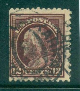 USA 1912-14 Sc#417 12c claret brown Franklin Perf 12 Wmk S/L FU lot68974