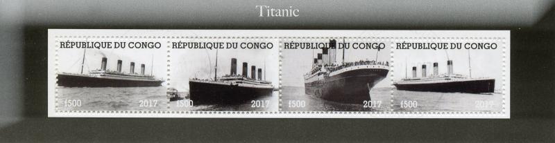 Congo 2017 CTO Titanic 4v M/S Boats Ships Nautical Stamps