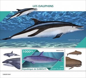 DJIBUTI - 2022 - Dolphins - Perf Souv Sheet #1 - Mint Never Hinged