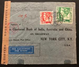 1941 Batavia Netherland Indies Censored Cover To Bank Of India New York USA