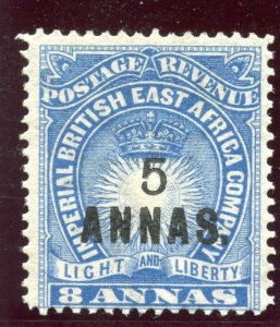 British East Africa 1894 QV 5a on 8a blue MLH. SG 27. Sc 36