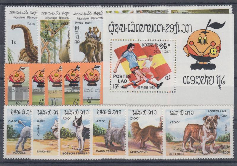 Laos Sc 355/410 MNH. 1982-1983 issues, 3 cplt sets + Souvenir Sheet, VF