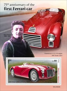 SIERRA LEONE - 2022 - First Ferrari  Car - Perf Souv Sheet - Mint Never Hinged