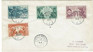 Middle Congo 1944 Brazzaville cancel on cover to the U.S., franked Scott 61-64