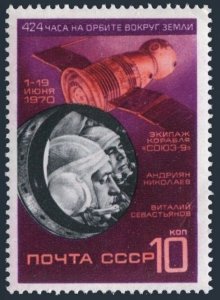 Russia 3748 2 stamps, MNH. Mi 3779. Soyuz 9 flight, 1970. Nikolayev, Sevastyanov