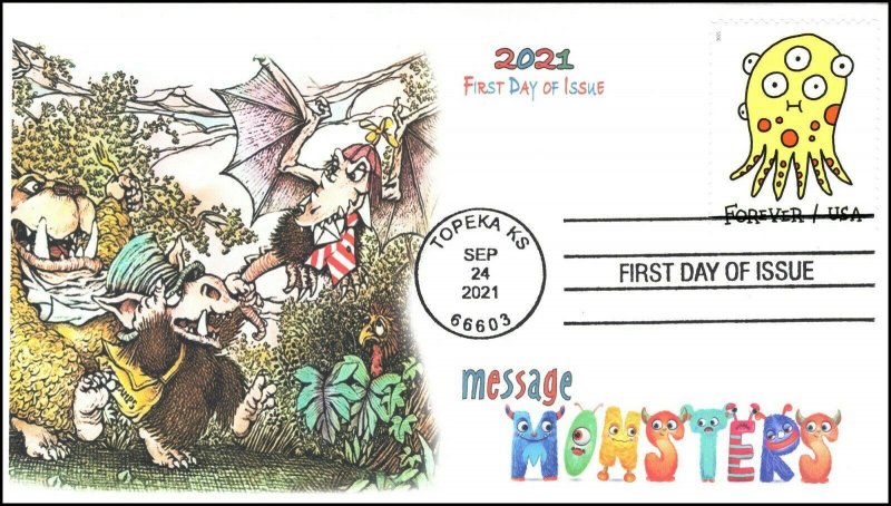 21-283, 2021, Message Monsters, First Day Cover, Standard Postmark, SC 5638,