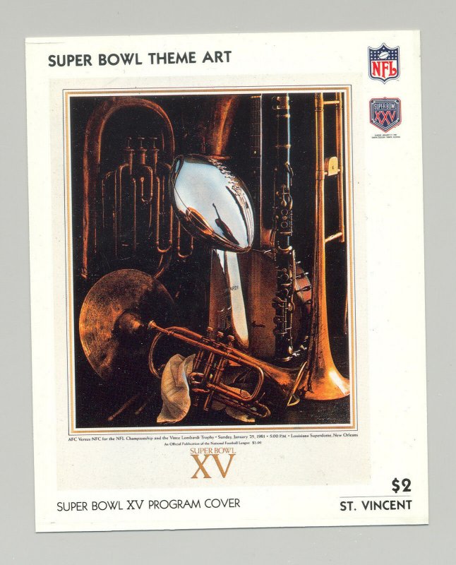 St Vincent #1439 Super Bowl XV Program Cover Art 1v S/S Imperf Chromalin Proof