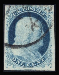 MOMEN: US STAMPS #9 POS. 87L1L IMPERF USED VF+ LOT #89970*