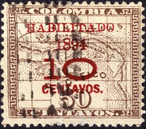 PANAMA - 1894 - Mi.21.Ix - 10c/50c brown on normal paper O/P Type 1 - Used