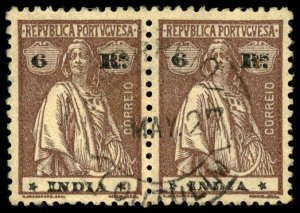 PORTUGUESE INDIA Sc 375Q USED  - 1921 6r - Ceres Perf 12 x 11½ Ordinary paper