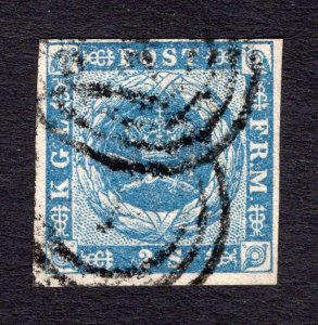 Denmark 1855 2s Blue Dotted Spandrels #3 Facit 3 F-VF Used
