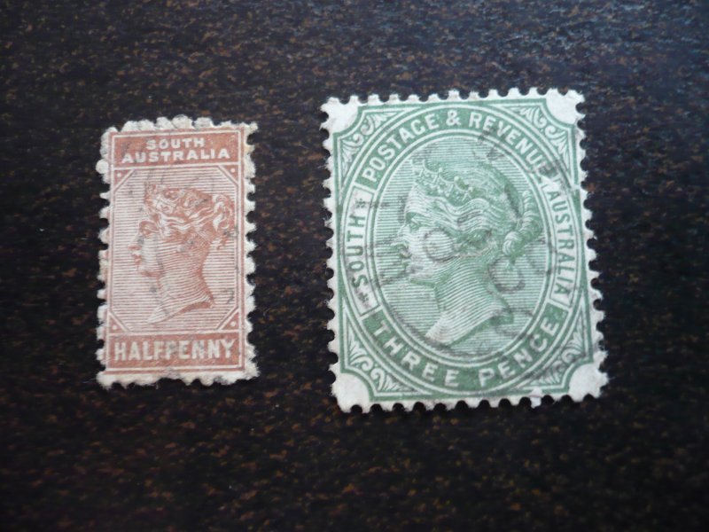 Stamps - South Australia - Scott# 76, 78 - Used Partial Set of 2 Stamps