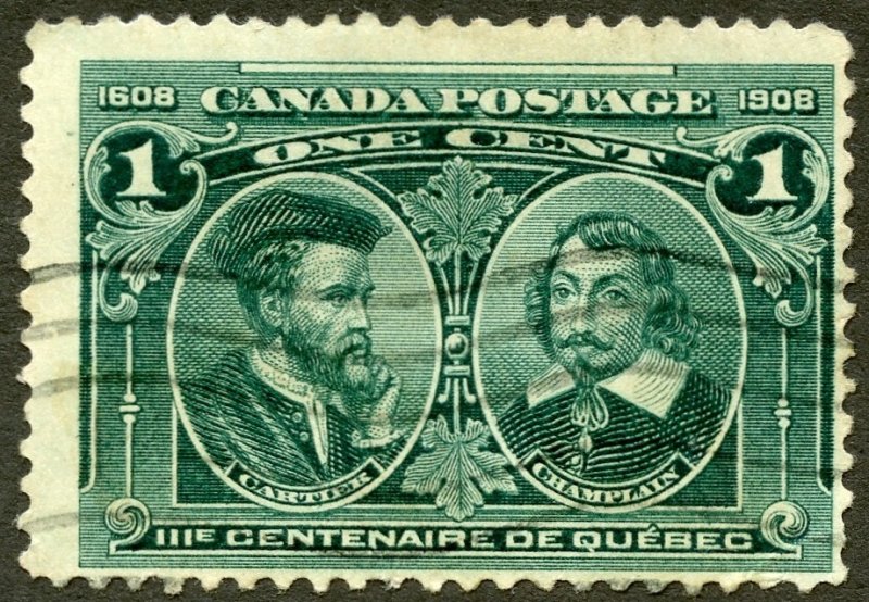 Canada Scott 97 UH - 1908 1c Cartier/Champlain - SCV $6.00