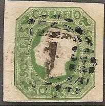 Portugal  15 Used 1862 VF 50r yel grn King Luiz CV $77.50