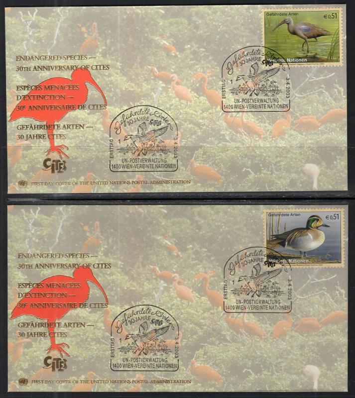 UN Vienna 329-332 Birds UN Postal Administration Set of Four U/A FDCs