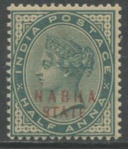 INDIA-Nabha State Sc#7 1885 Red Ovpt. on 1/2a Green QV OG Mint NH