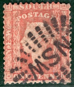 Australia States NSW QV Stamp SG.171 1d Scarlet (p12x13) Used Cat £2,250 BRBLUE7