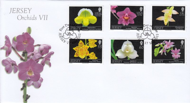 Jersey 2011, Orchids Set of 6. on FDC