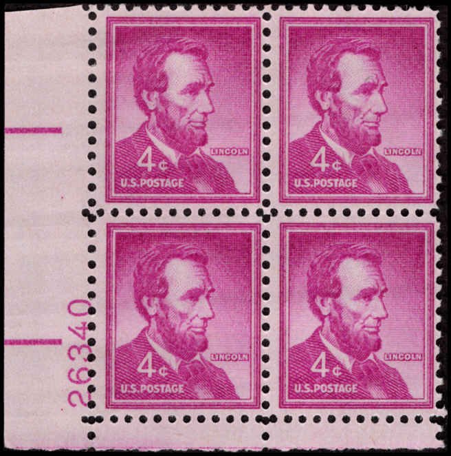 US #1036a ABRAHAM LINCOLN MNH LL PLATE BLOCK #26340 DURLAND .50¢