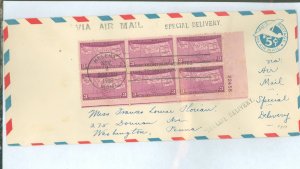 US 858 1939 50th anniversary of montana statehood, plateblock of 6, uncachetd, addressed FDC on 5c mono-plane pre-paid envelope