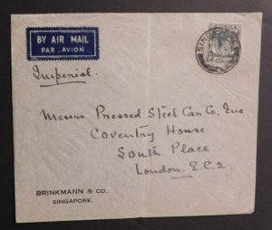1936 Air Mail Cover Singapore to South Place London England