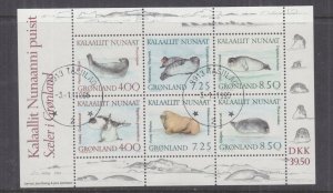 GREENLAND, 1991 Marine Mammals Souvenir Sheet, used.