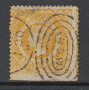 New South Wales Sc 41, SG 167b, used. 1862 8p yellow Diadem, perf 13, sound.