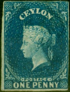 Ceylon 1857 1d Deep Turquoise-Blue SG2 Fine & Fresh Unused CV £1100