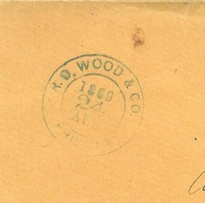 ​8/25/1869 cover Philadelphia R Wood Co Scott 114 F-VF Woodruff Gas Lt Bridgeton