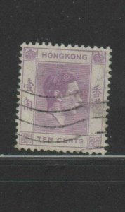 HONG KONG #158  1938  10c  KING GEORGE VI    USED F-VF  e
