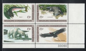 ALLY'S US Plate Block Scott #1427-30 8c Wildlife Conservation [4] MNH [W-43a LR]