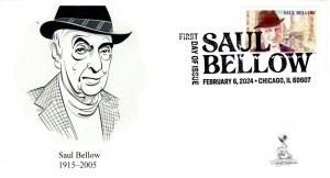 Saul Bellow FDC w/ b&w pictorial postmark