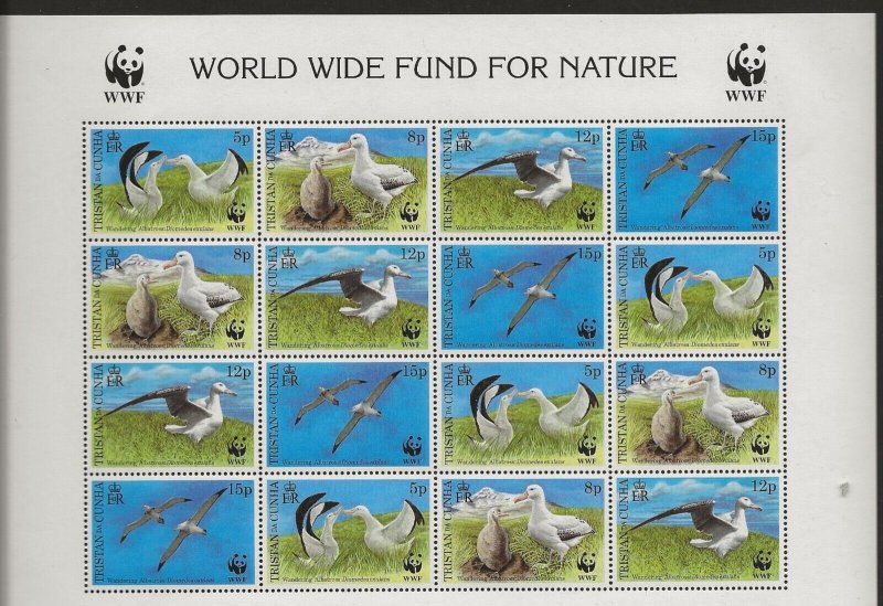 Tristan Da Cunha 1999 WWF Wandering Albatross sheet of 4 strips sg.651-4   MNH