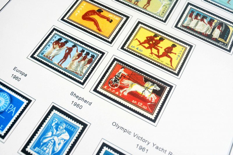 COLOR PRINTED GREECE [KINGDOM] 1945-1973 STAMP ALBUM PAGES (66 illustr. pages)