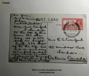 1940 Mhow India Real Picture Postcard Cover To London Canada Kutab Minar